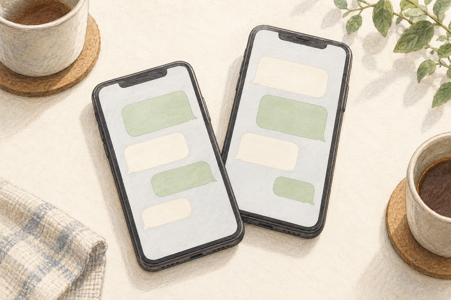 友達との言葉遊びを題材にAI制作した架空のスマートフォンのイメージ。投稿者の端末・会話画像・ジャグラーの実機や機械仕様を再現したものではありません。