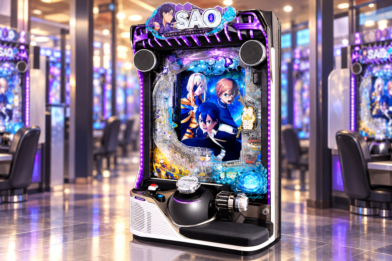 メーカー公式の実機画像を参照してAI制作した「e ソードアート・オンライン アリシゼーション 夜空」のイメージ。実機写真・仕様図・投稿者の遊技風景ではなく、細部は実物と異なる場合があります。