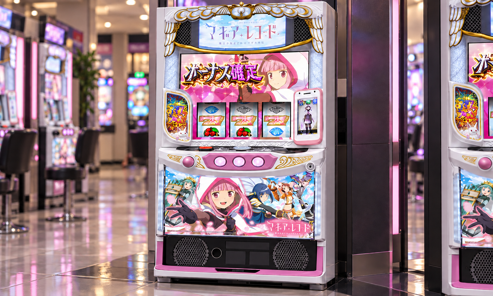 スマスロ マギアレコード 魔法少女まどか☆マギカ外伝の公表実機画像を参照してAI制作したイメージ。実機写真ではありません。